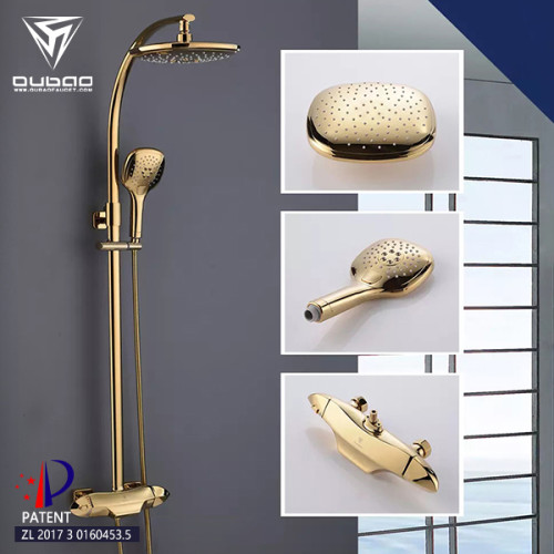 OUBAO Best Gold Brass One Handle Thermostatic Rain Shower Faucet Set