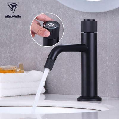 OUBAO Push Button Bathroom Sink Faucet Brass Copper Matte Black Single Hole