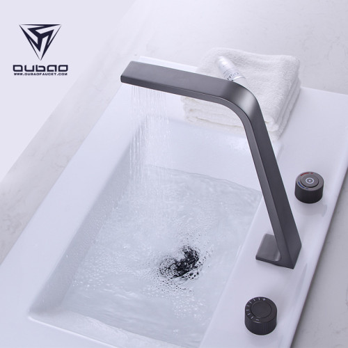 OUBAO Double Two Handle 3 Hole Solid Brass Basin Sink Faucet Tap