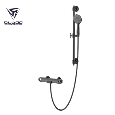 OUBAO Wall Mounted Exposed Shower Faucet Brass Vintage Gunmetal Black