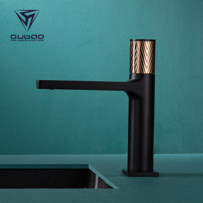 OUBAO Modern Design Bathroom Basin Sink Mixer Faucet Black And Gold Single Hole