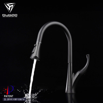 OUBAO Single Hole Kitchen Faucet Black Pull Down Gosseneck