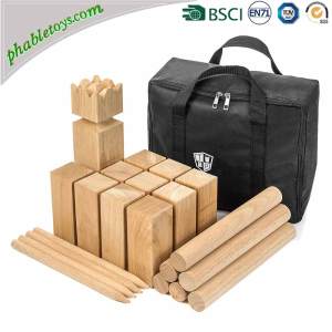 Outdoor New Zealand Pine / Rubber Wood Viking Backyard Lawn Kubb Skittles Game Set