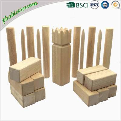 Outdoor New Zealand Pine / Rubber Wood Viking Backyard Lawn Kubb Skittles Game Set