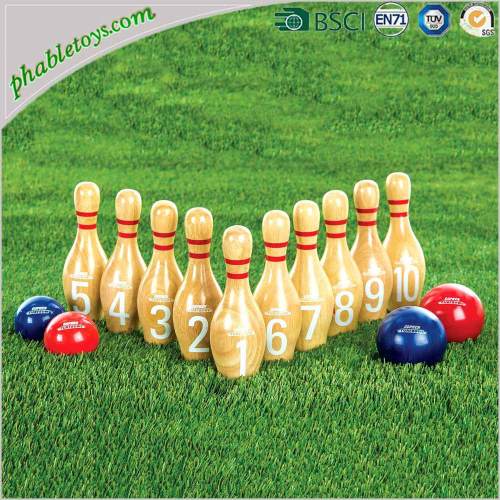 Wooden Skittles Ball Games / Wooden Backyard Garden Lawn Throwing Bowling Games Set