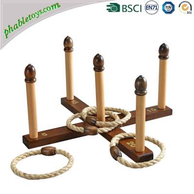 Classic Outdoor Wooden Yard Garden Rubber / Rope Cross Quoits Game / Wooden Ring Toss Games Set