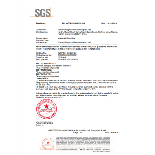 Informe de prueba de capa de color SGS