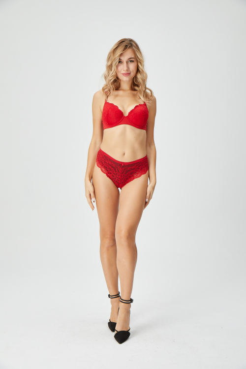 Red Lace Pad Cup Bra set