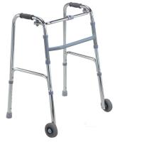 Caminador de aluminio plegable de altura ajustable con dos ruedas