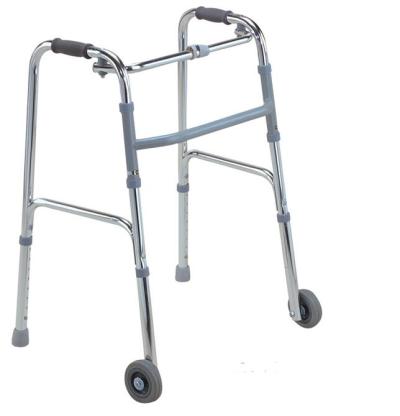 Walker de alumínio dobrável com altura ajustável e duas rodas