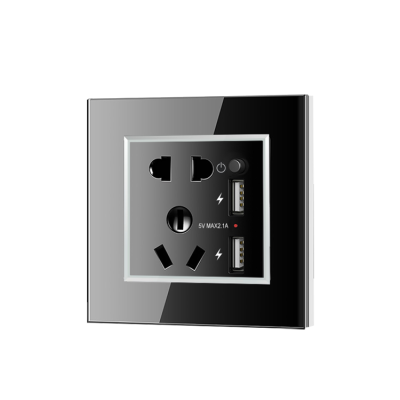 Multifunctional Glass Panel 13 Amp Wall Outlet Socket With 2 USB Port