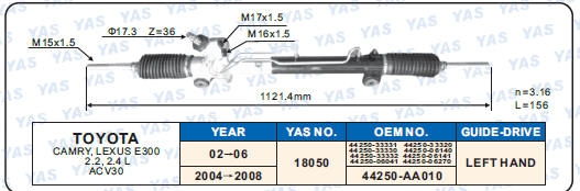 18050  Hydraulic Steering Rack /Steering Gear TOYOTA CAMRY,LEXUS E300 2.2,2.4L ACV30