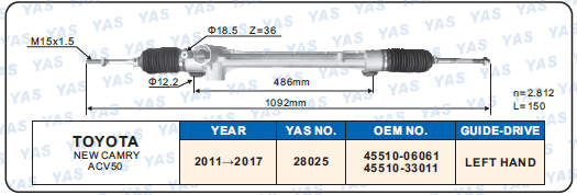 28025 Hydraulic Steering Rack /Steering Gear TOYOTA NEW CAMRY ACV50