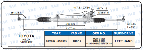 18057  Hydraulic Steering Rack /Steering Gear TOYOTA HILUX VIGO 4X2