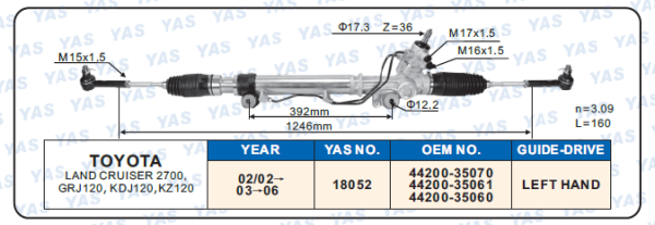 18052  Hydraulic Steering Rack /Steering Gear TOYOTA LAND CRUISER 2700,GRJ120,KDJ120,KZ120