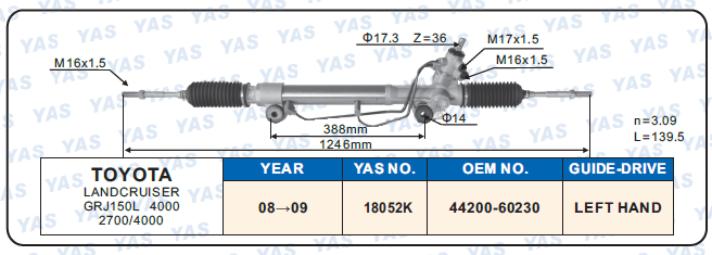 18052K  Hydraulic Steering Rack /Steering Gear TOYOTA LANDCRUISER GRJ150L 4000 2700/4000