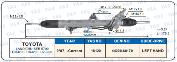 18120  Hydraulic Steering Rack /Steering Gear TOYOTA LAND CRUISER 5700 GRJ200,URJ200,UZJ200