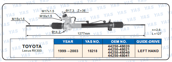 18218  Hydraulic Steering Rack /Steering Gear TOYOTA Lexus RX300