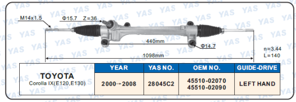28045C2  Hydraulic Steering Rack /Steering Gear TOYOTA Corolla IX (E120,E130)