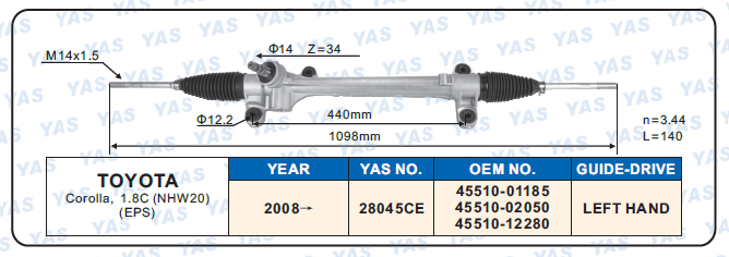 28045CE  Hydraulic Steering Rack /Steering Gear TOYOTA Corolla,1.8C(NHW20)(EPS)