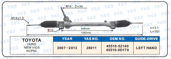 28011  Hydraulic Steering Rack /Steering Gear TOYOTA YARIS NEW VIOS NCP92