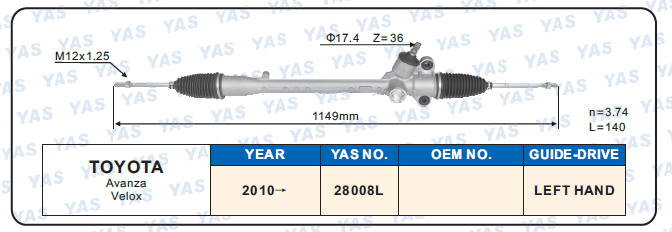 28008L  Hydraulic Steering Rack /Steering Gear TOYOTA Avanza Velox