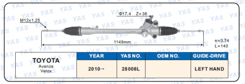 28008L  Hydraulic Steering Rack /Steering Gear TOYOTA Avanza Velox
