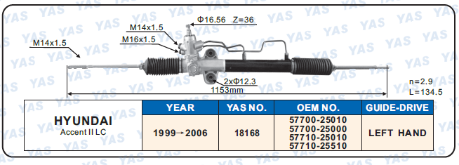 18168  Hydraulic Steering Rack /Steering Gear HYUNDAI Accent ll LC