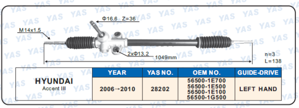 28202  Hydraulic Steering Rack /Steering Gear HYUNDAI Accent lll
