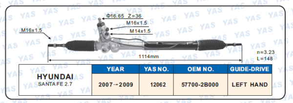 12062 Hydraulic Steering Rack /Steering Gear HYUNDAI SANTA FE 2.7