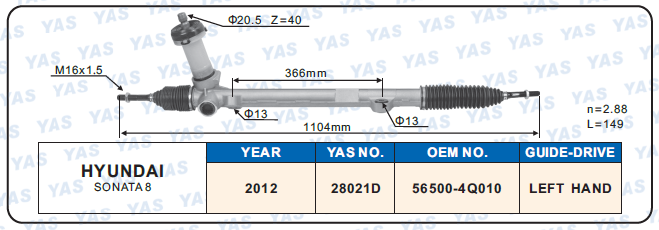 28021D Hydraulic Steering Rack /Steering Gear HYUNDAI SONATA 8