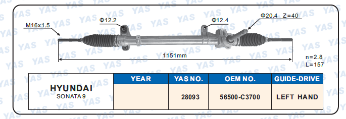 28093 Hydraulic Steering Rack /Steering Gear HYUNDAI SONATA 9