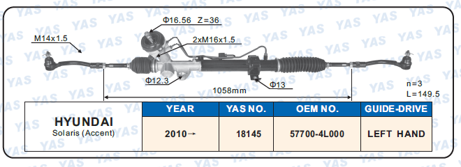 18145 Hydraulic Steering Rack /Steering Gear HYUNDAI Solaris (Accent)