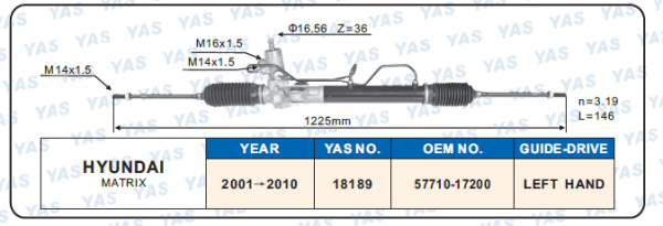 18189 Hydraulic Steering Rack /Steering Gear HYUNDAI MATRlX