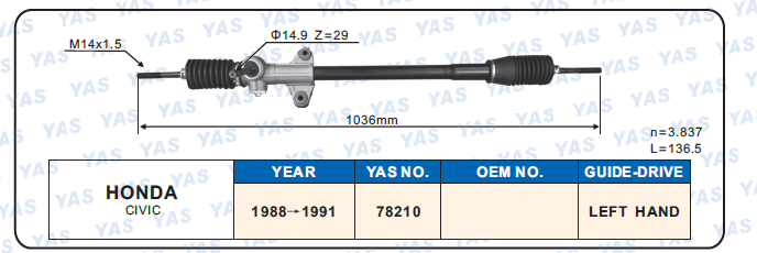 78210 Hydraulic Steering Rack /Steering Gear HONDA ClVlC
