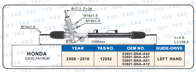 12052 Hydraulic Steering Rack /Steering Gear HONDA ClVlC FA1/HJK