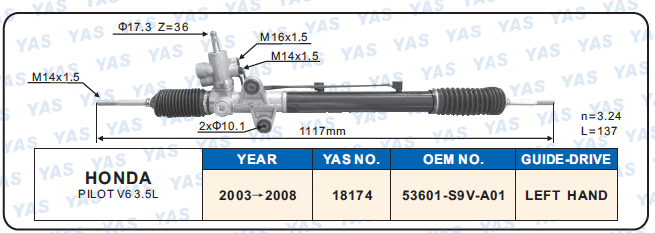 18174 Hydraulic Steering Rack /Steering Gear HONDA PlLOT V6 3.5L