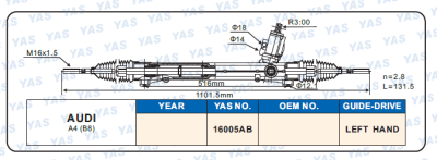 16005AB Hydraulic Steering Rack /Steering Gear AUDI A4 (B8)