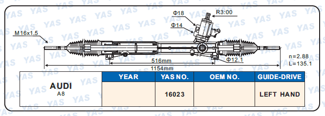 16023 Hydraulic Steering Rack /Steering Gear AUDI A8