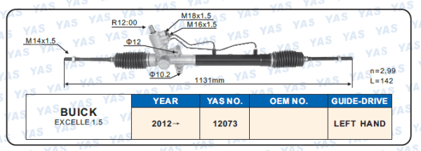 12073 Hydraulic Steering Rack /Steering Gear BUICK EXCELLE 1.5