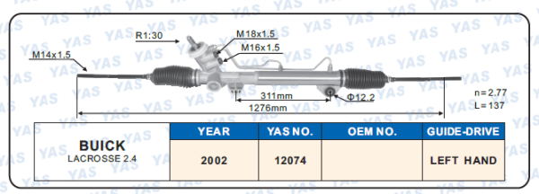 12074 Hydraulic Steering Rack /Steering Gear BUICK LACROSSE 2.4