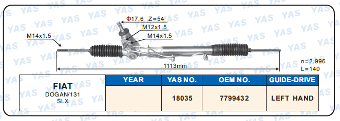 18035 Hydraulic Steering Rack /Steering Gear FIAT DOGAN/131 SLX