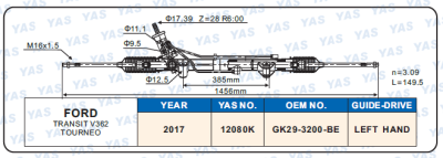 12080K  Hydraulic Steering Rack /Steering Gear FORD TRANSlT V362 TOURNEO