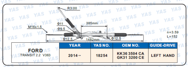 18254  Hydraulic Steering Rack /Steering Gear FORD TRANSlT 2.2 V363