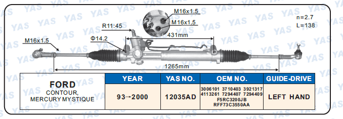 12035AD  Hydraulic Steering Rack /Steering Gear FORD CONTOUR, MERCURY MYSTlQUE