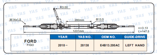 28138  Hydraulic Steering Rack /Steering Gear FORD FIGO