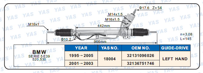 18004  Hydraulic Steering Rack /Steering Gear BMW SERIE 5 E39 520, 530