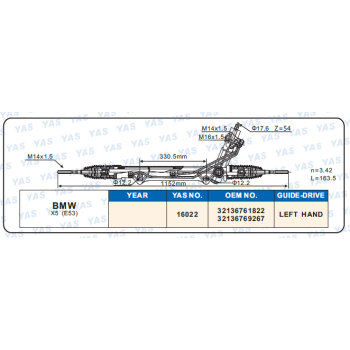 16022 Hydraulic Steering Rack /Steering Gear BMW X5 (E53)