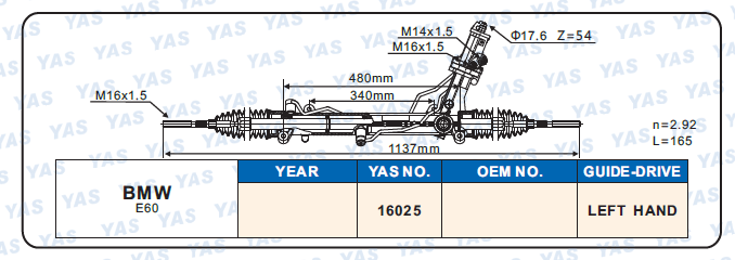 16025 Hydraulic Steering Rack /Steering Gear BMW E60