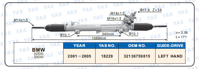 18229 Hydraulic Steering Rack /Steering Gear BMW 325XI 330XI